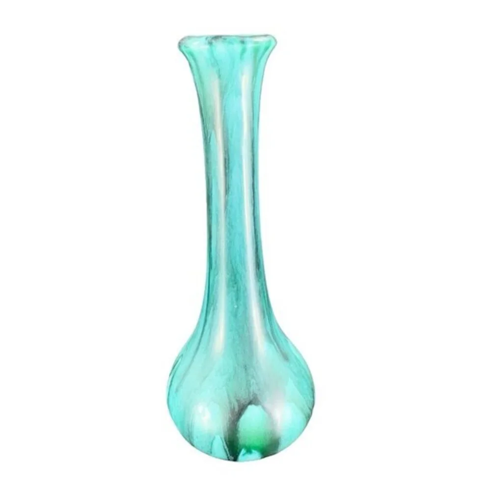 Canadian Art Pottery Bud Vase Green Black Drip Glaze Ceramic Vase Mid‎ Century